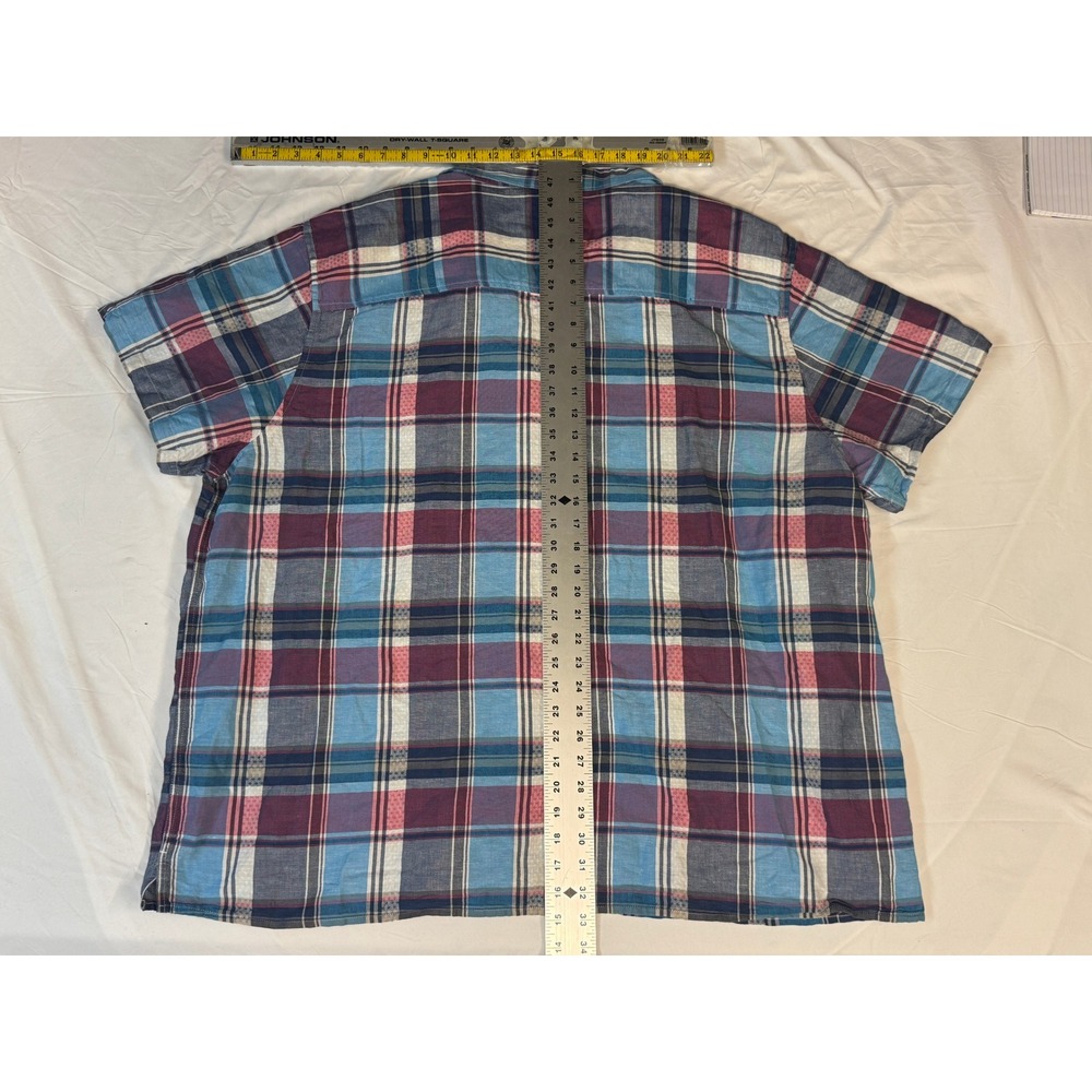Lucky Brand Mens 3XL Linen Blend Plaid Short Sleeve Button Down Shirt Blue Pink - Picture 4 of 9